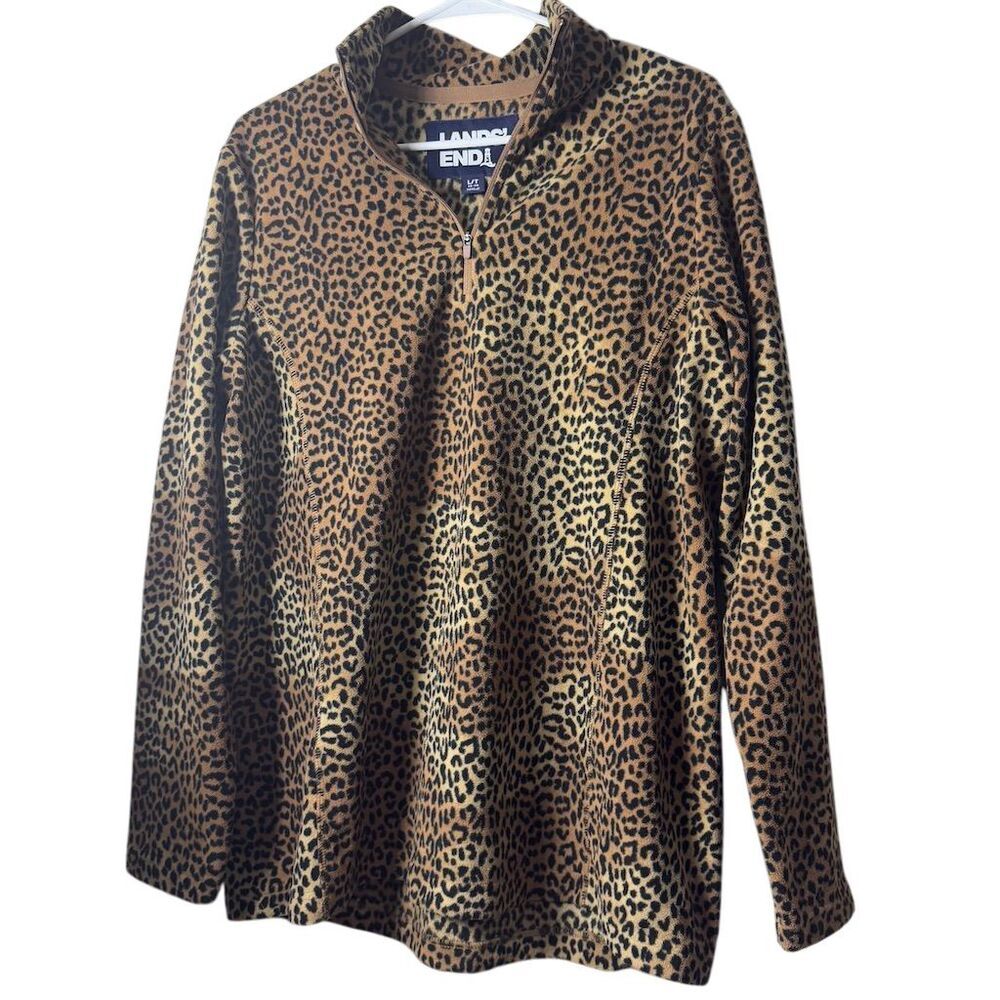 Lands' End Women's Leopard Print Fleece Pullover Size L tall